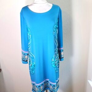 Michael Kors Dress Size 12 Sheath Paisley 3/4 Sleeve Scoop Neck Office Siren